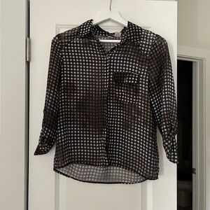 Love on a Hanger Black and White 3/4 Sleeve Notched Collar Blouse